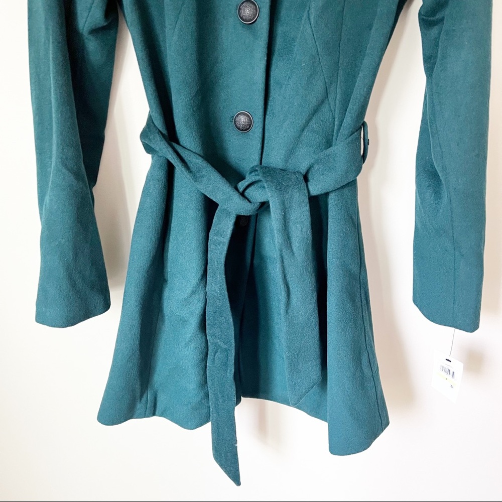 Andrew Marc Wool Blend Genuine Dyed Fox Fur Collar Coat Forest Green 4 NWT - Picture 7 of 16